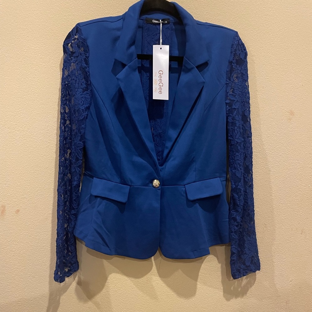 GeeGee Ponte knit Lace Sleeve Cropped blazer.